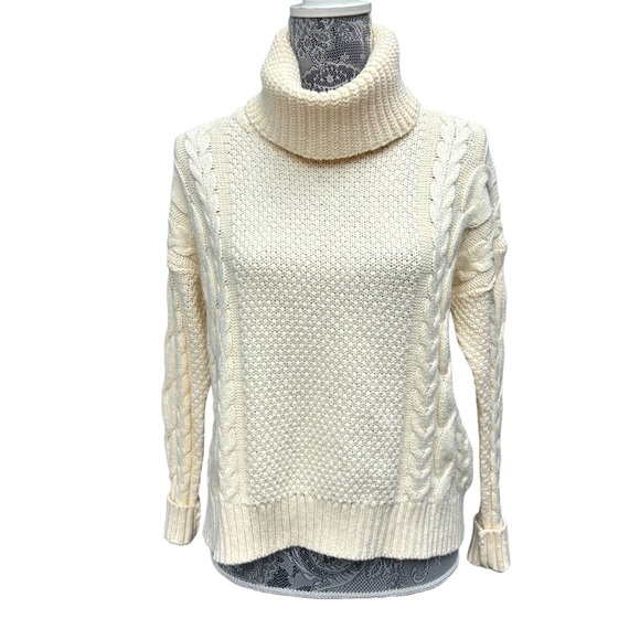 Madewell Women’s XXS Capri Cable Knit Cream Turtleneck Sweater, Madewell Sweater - Picture 3 of 11